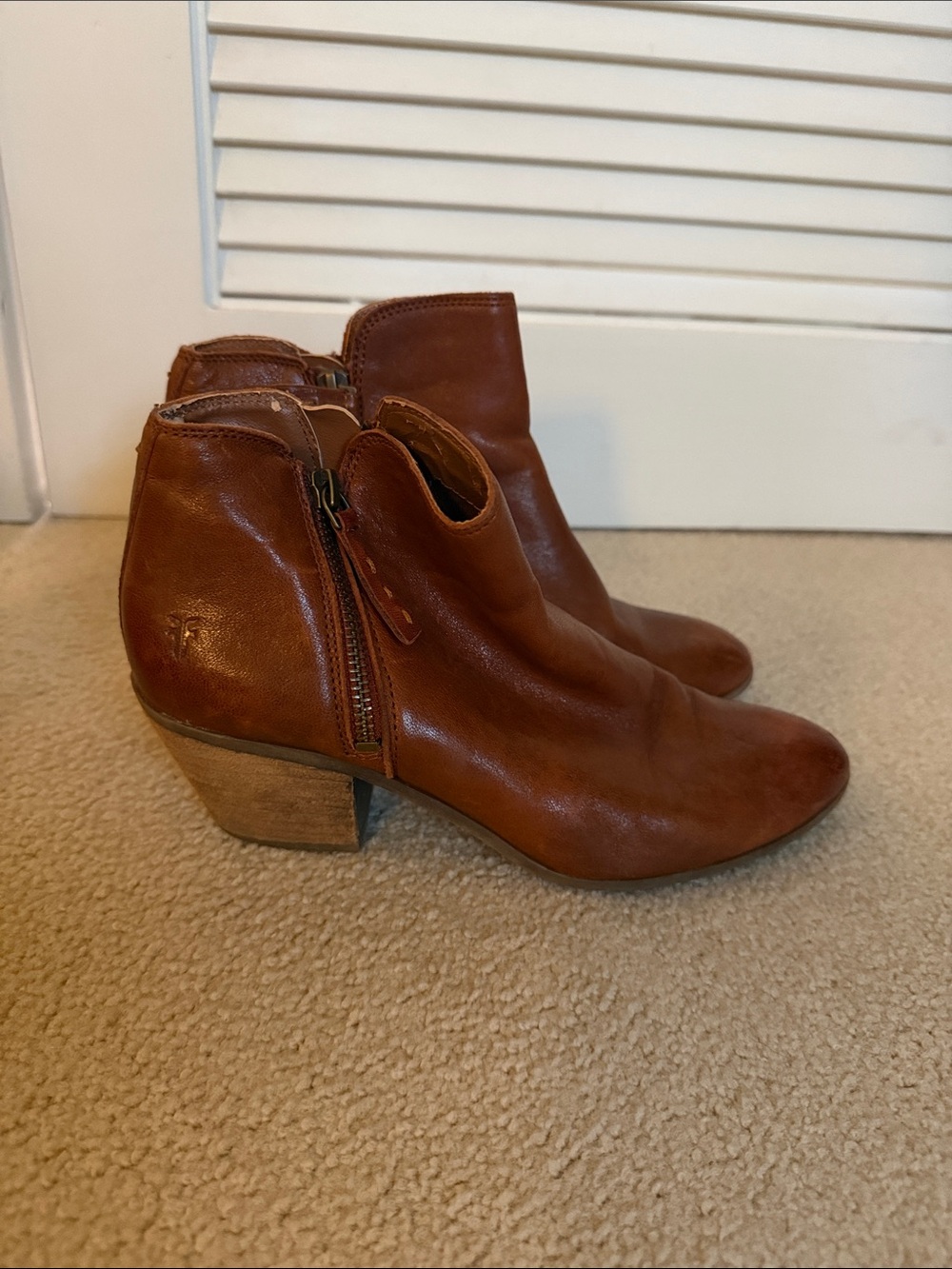 Frye Women's Brown Leather Ankle Booties with Low Block Heel